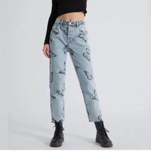 PacSun High Rise Straight Butterfly Jeans Cutoff Raw Hems Button Fly